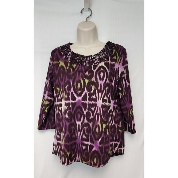 Multiple 3/4 Sleeve Round Neck Multicolor Purple Blouse Size PM - Picture 2 of 4